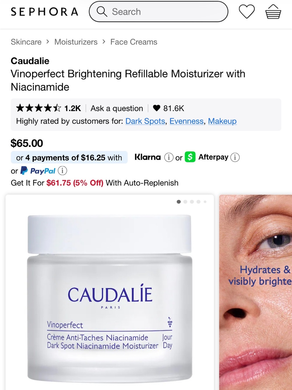 Caudalie 
Vinoperfect Brightening Refillable Moisturizer with Niacinamide